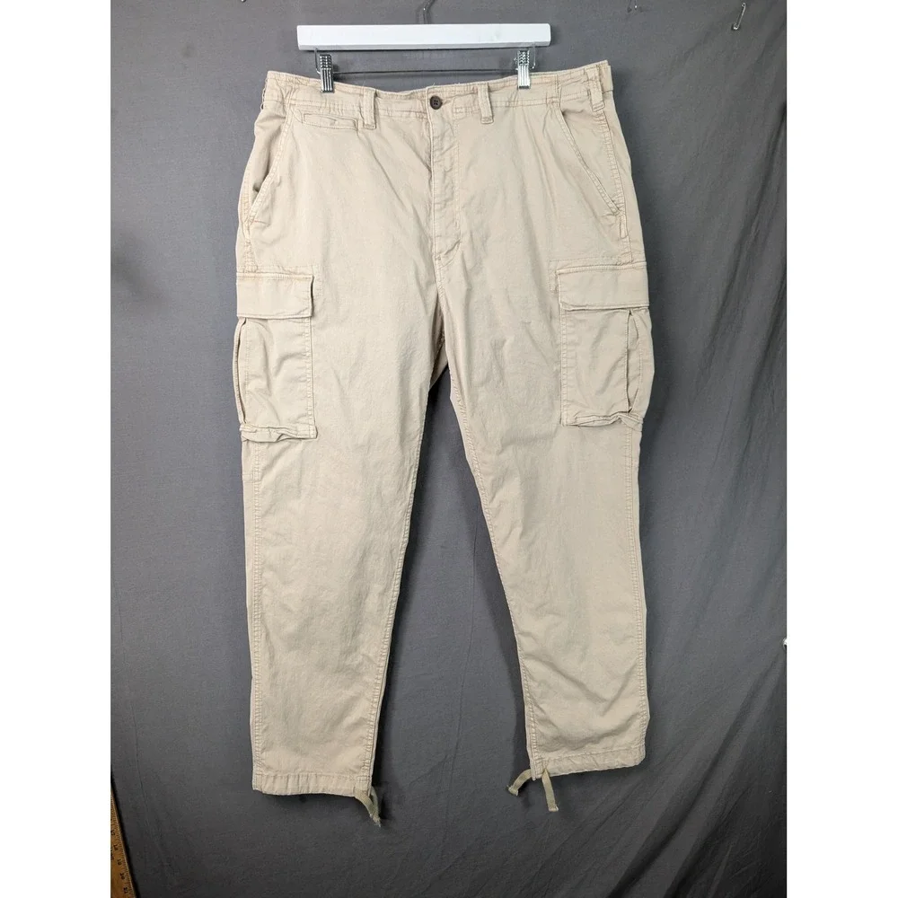 American Eagle Mens Flex Cargo Pants 38x34 Khaki Tan Cotton Blend Straight Leg
